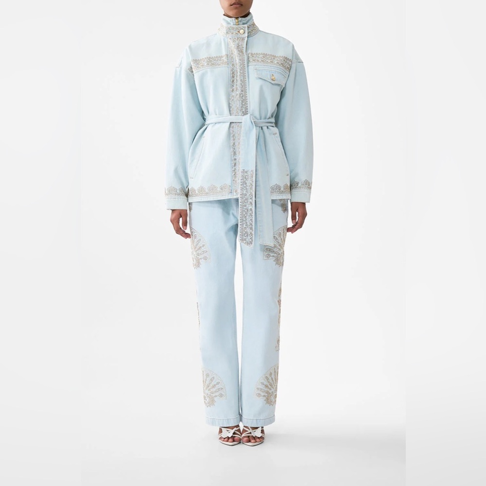 $1000 Camilla Jacket Light Blue Size S Alika Istanbul Alchemy High Neck Cotton - Picture 6 of 8